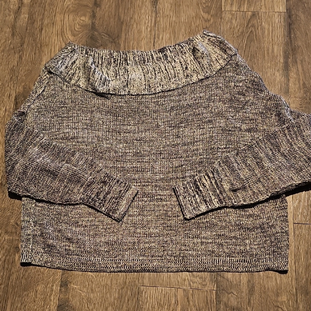 Free People Sweater Off-Shoulder Black Tan Xsmall Long Sleeve Oversized Baggy